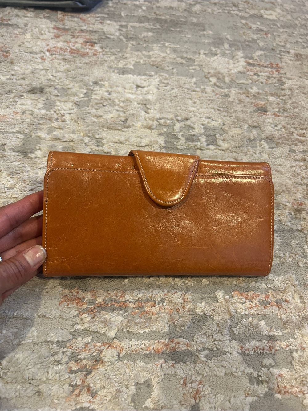 Leather Women’s Kattee brand Wallet Clutch in Cognac Brown